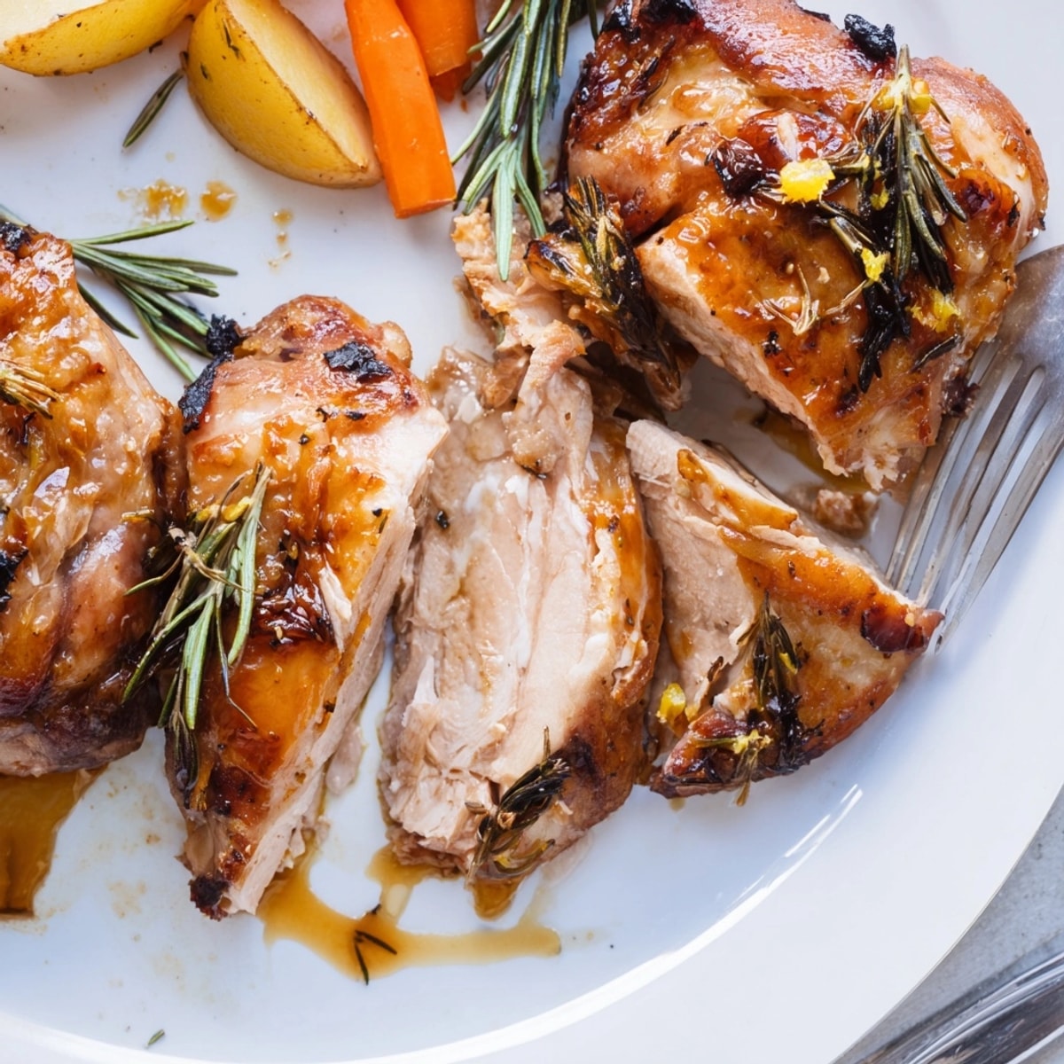 Golden Lemon Herb Roasted Chicken with Garlic, crispy skin and aromatic herbs.