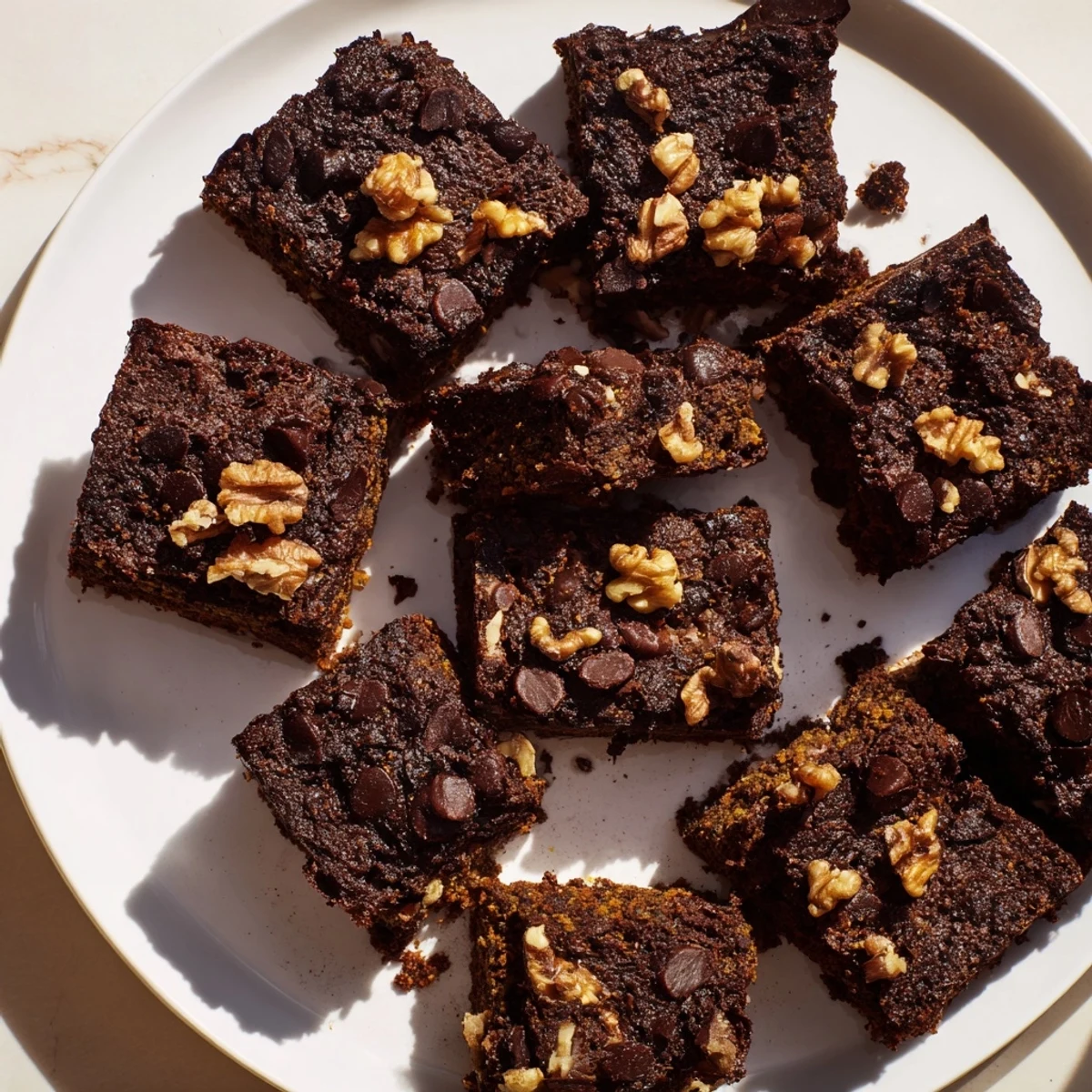 Warm and fudgy sweet potato brownies, studded with chocolate chips and ready to enjoy.