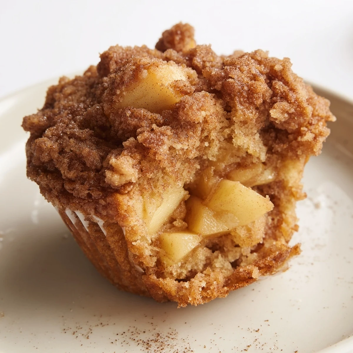 Cinnamon apple muffins, golden brown and overflowing with diced apples, perfect for a fall treat.