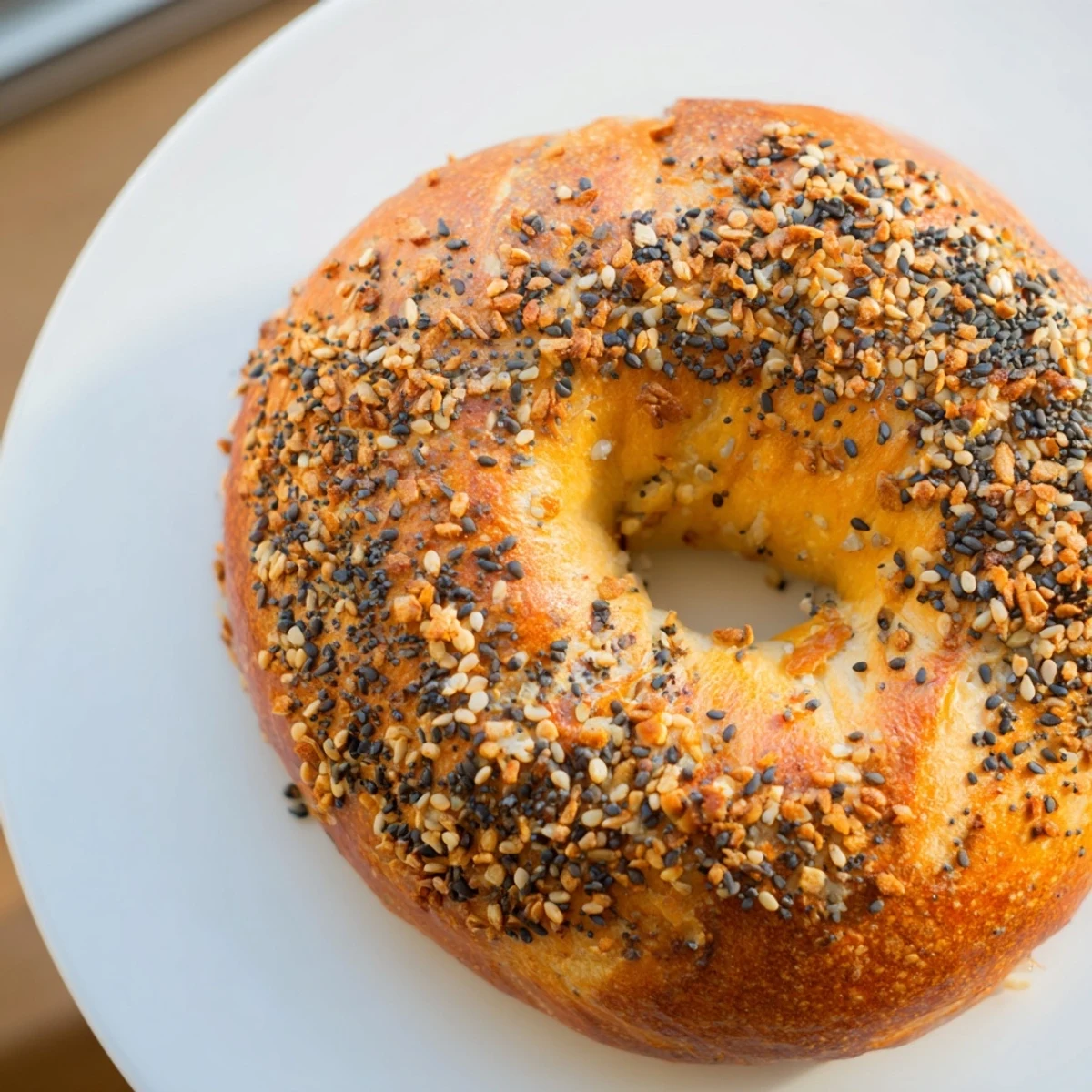 A close-up of beautifully baked Homemade Budget Bagels, ready to be sliced, toasted, and enjoyed with cream cheese.