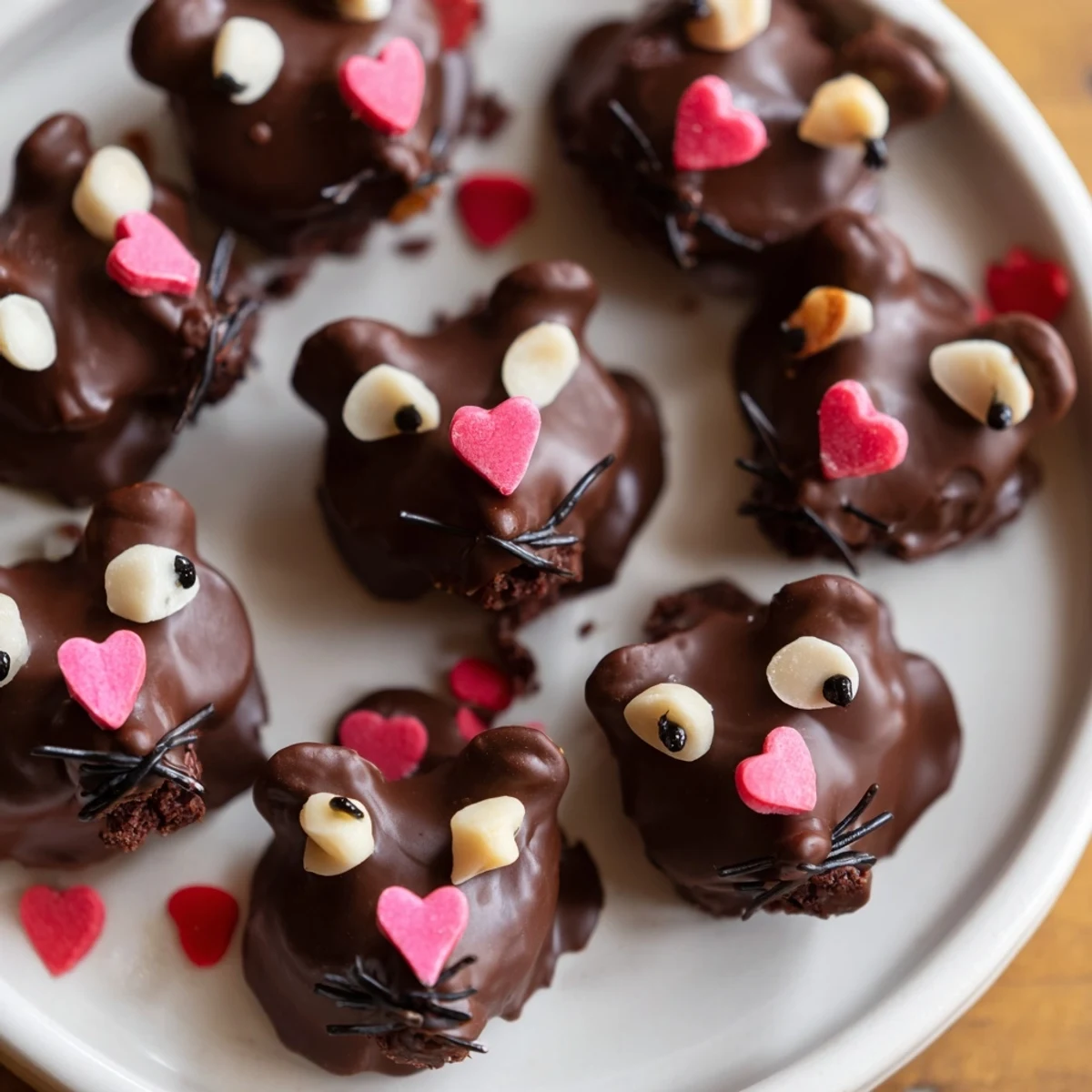 A close-up of delicious Silly Rat Cake Brownie Bites, ready to enjoy; rich, dark chocolate treats are delightful.