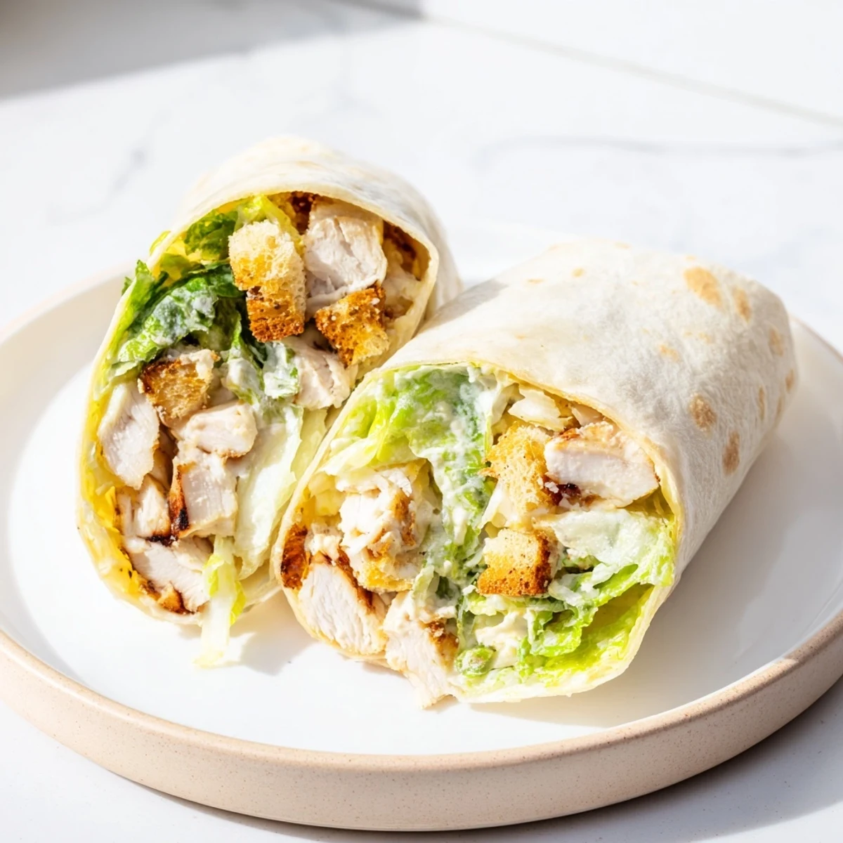 Perfectly wrapped Chicken Caesar Wraps, bursting with creamy filling. A quick and easy lunch idea.