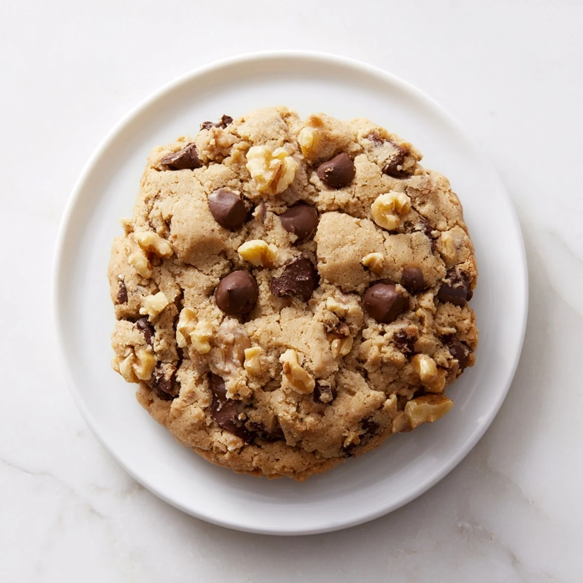 A close-up of chewy protein chocolate chip cookies, showing melty chocolate chips and a delightful texture.