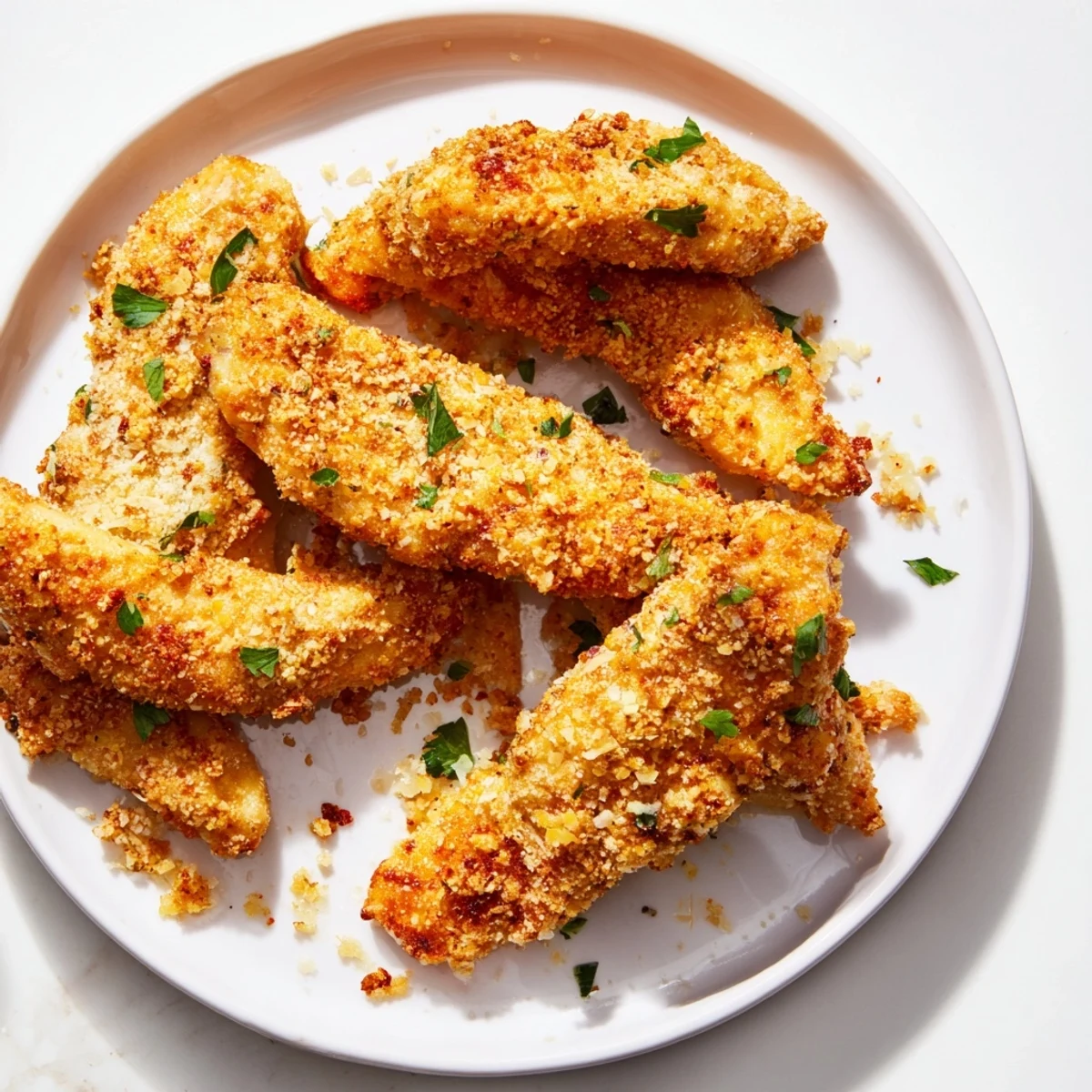 Golden brown Air Fryer Festive Chicken Tenders, perfectly air-fried and ready to be enjoyed with a tasty bite.