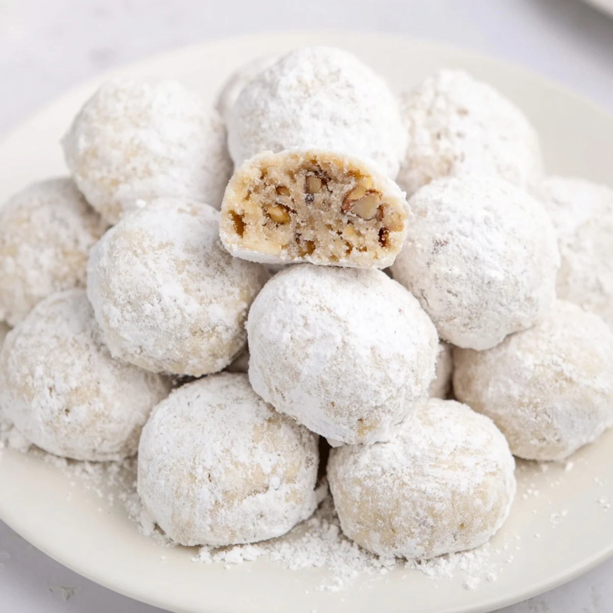 These festive Budget-Friendly Snowball Cookies appear soft and delightful, dusted lavishly with powdered sugar after baking.