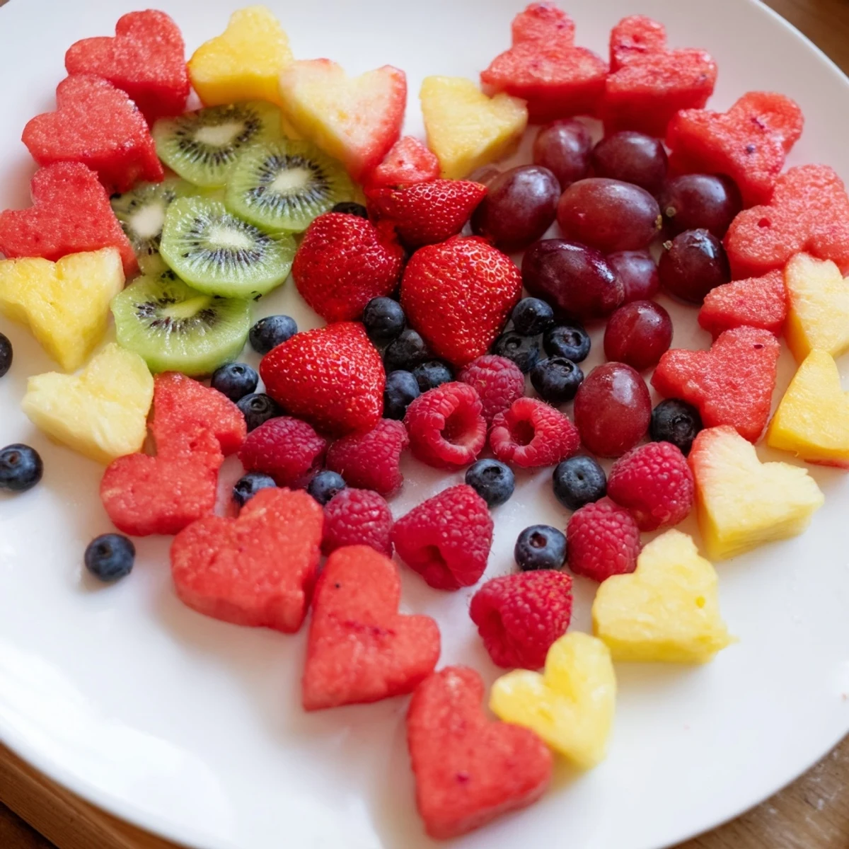 Vibrant Sweetheart Fruit Board: a heart-shaped platter overflowing with fresh, juicy, colorful fruits ready to enjoy.
