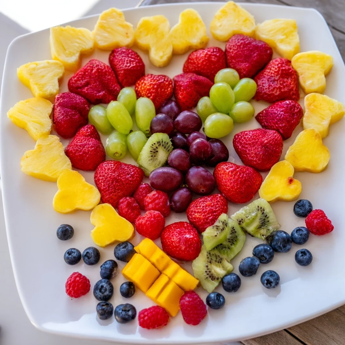 A beautiful Sweetheart Fruit Board featuring a stunning arrangement of strawberries, grapes, and more for a festive treat.