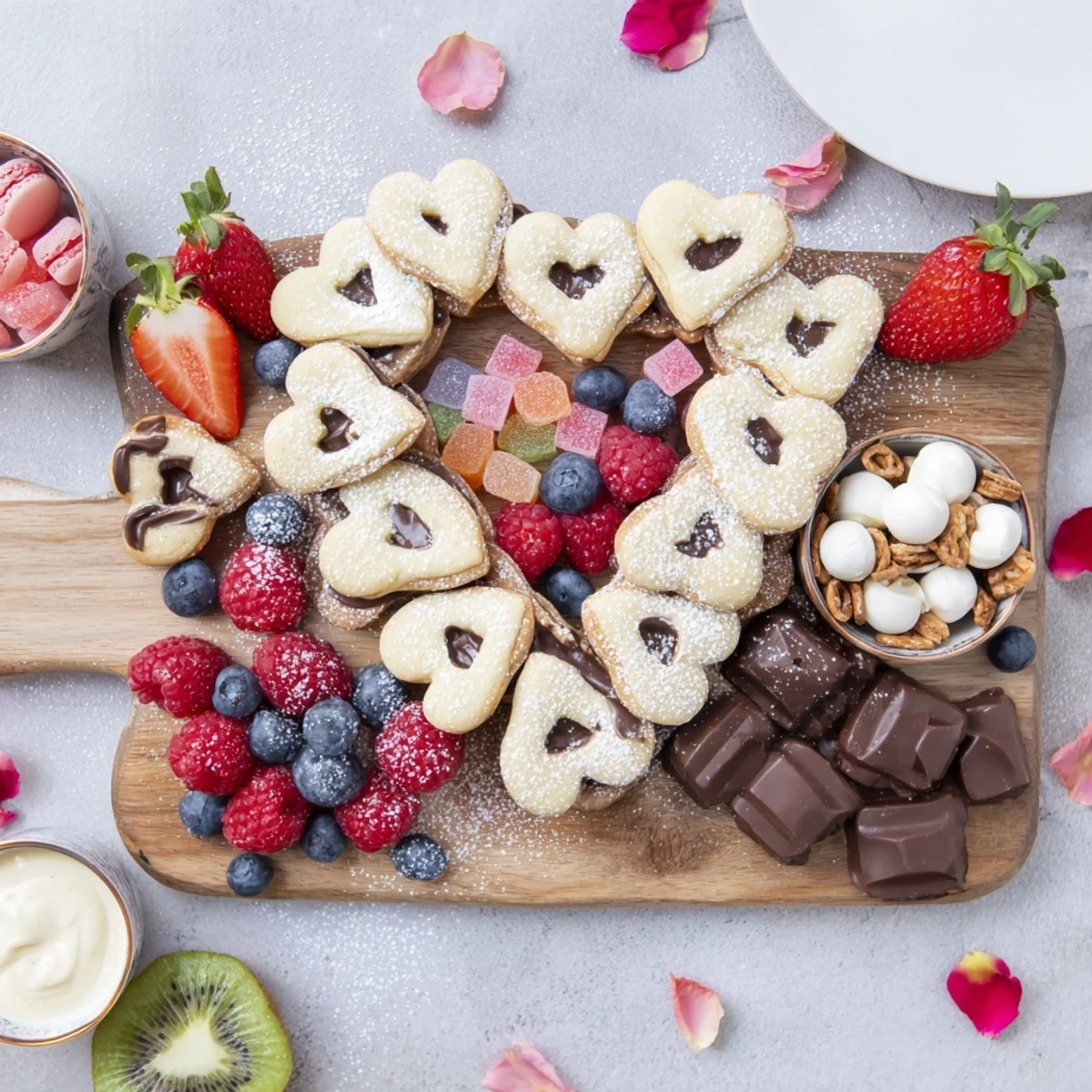 Delectable Love Letter Dessert Board: Strawberries, chocolates, and macarons create a stunning and romantic treat.