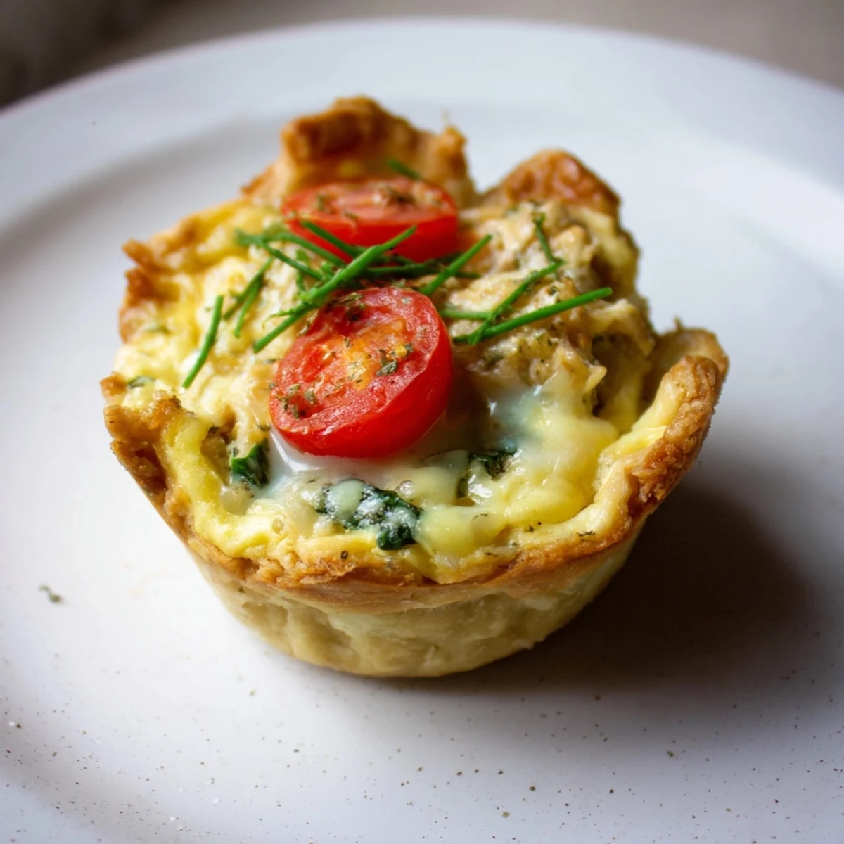 Floral wreath of Couronne Florale Mini Quiches, showcasing vibrant cherry tomatoes and fresh herbs, perfect for brunch.