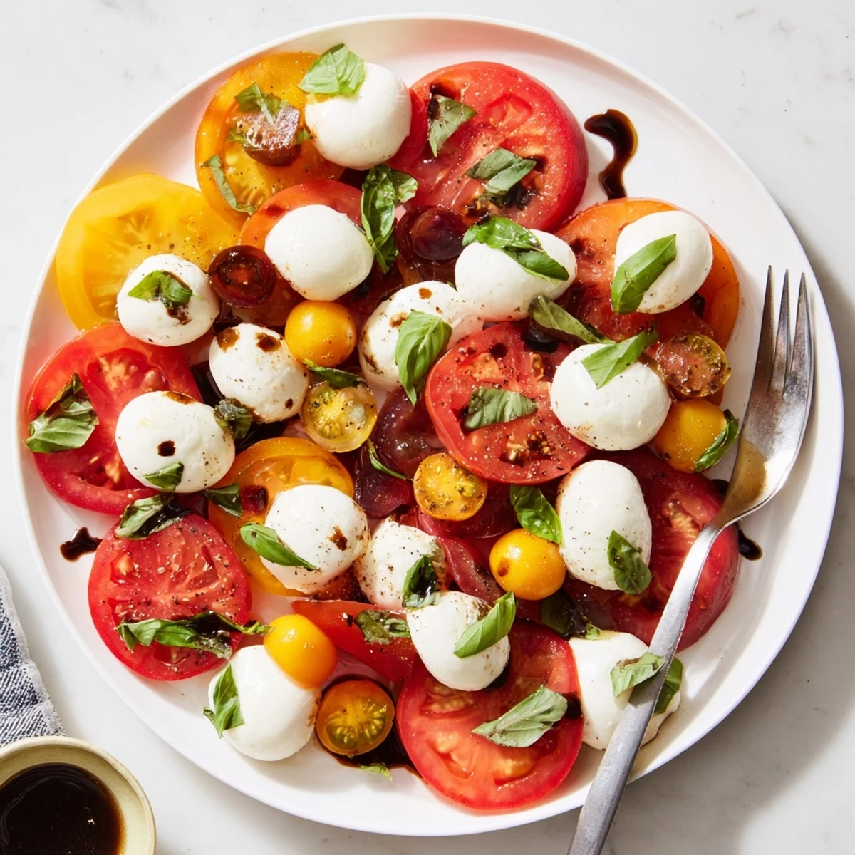 Vibrant Starfish Caprese Salad, featuring juicy red tomatoes and creamy mozzarella, ready to serve.