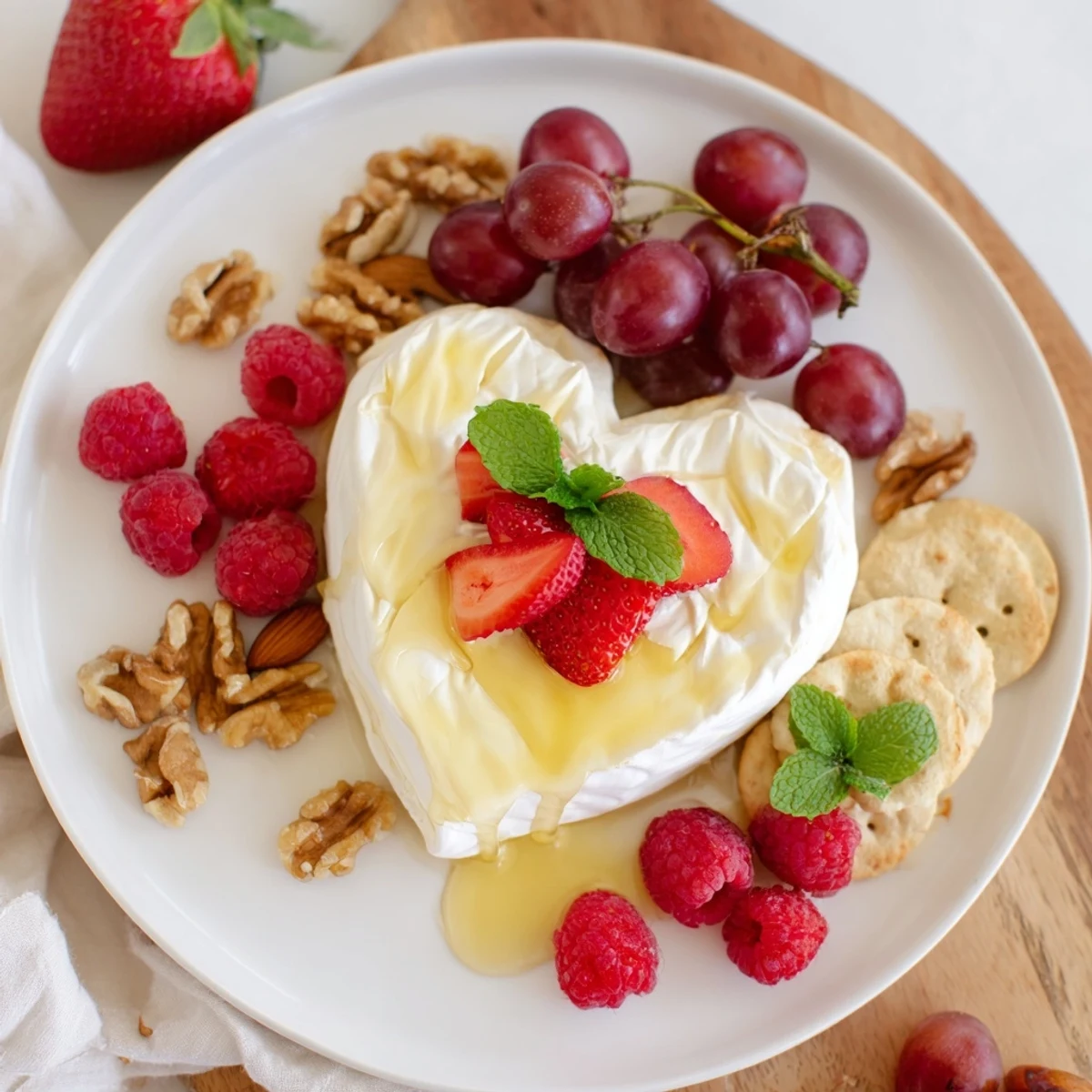 Sweetheart Brie and Jam Board, an elegant appetizer featuring creamy brie, sweet jams, and fresh berries.