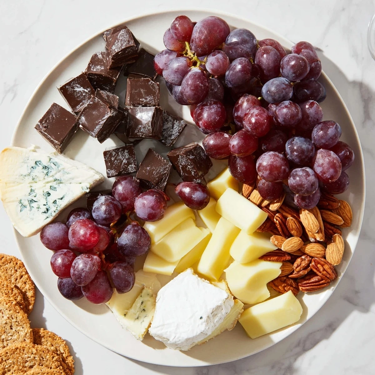 Celebrate with this exquisite "Grapes of Fortune" board, featuring grapes, rich cheeses, and crunchy crackers for New Year's.