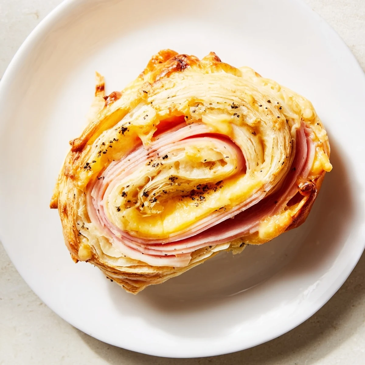 Savory Ham and Cheese Pinwheel Rolls, golden brown and bubbly, baked to delicious perfection from scratch.