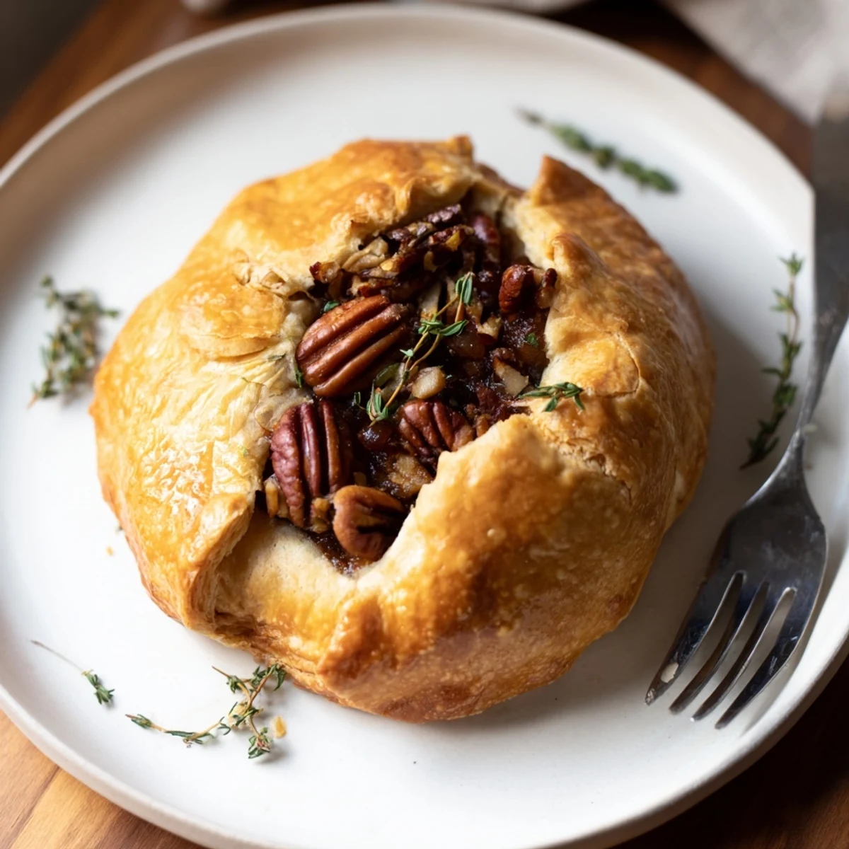 A warm, golden Baked Brie with Fig Jam swirling within a flaky, buttery puff pastry.