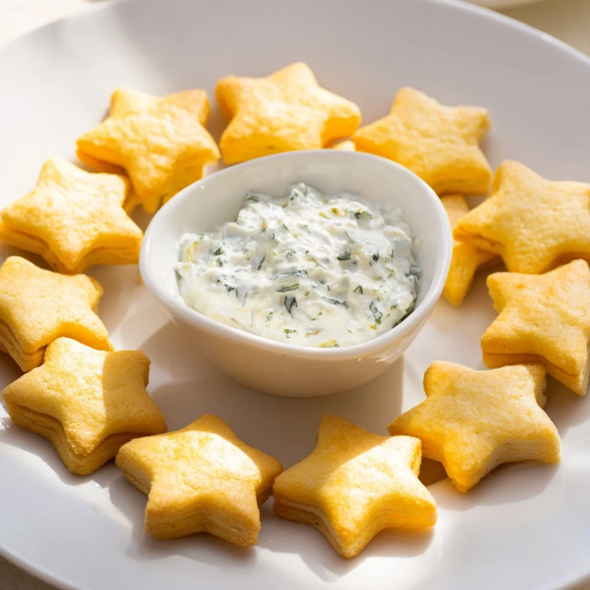 Crispy star-shaped Holiday Crackers ready to dip, an easy appetizer for your holiday table.