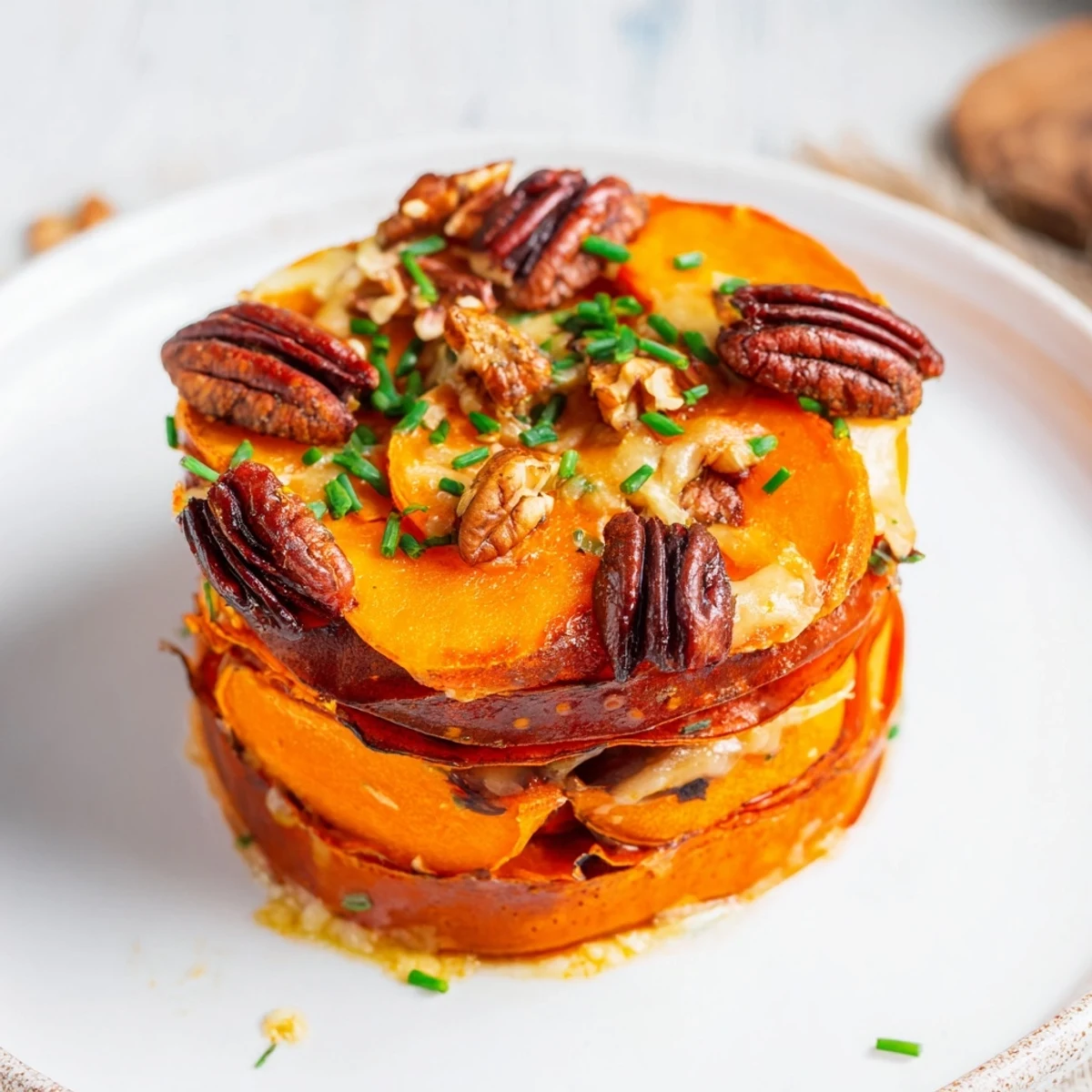 Copper Penny Warmth recipe in copper ramekins with melted cheddar, warm sweet potato slices.