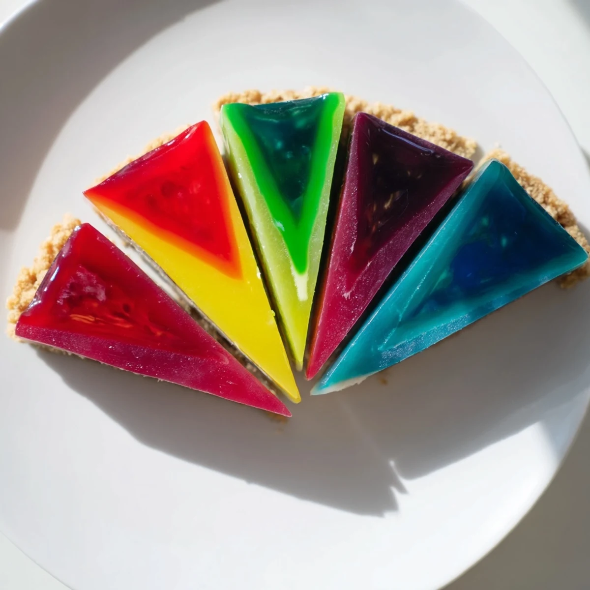 A vibrant photo of The Kaleidoscope dessert showcases colorful, layered segments ready to serve.