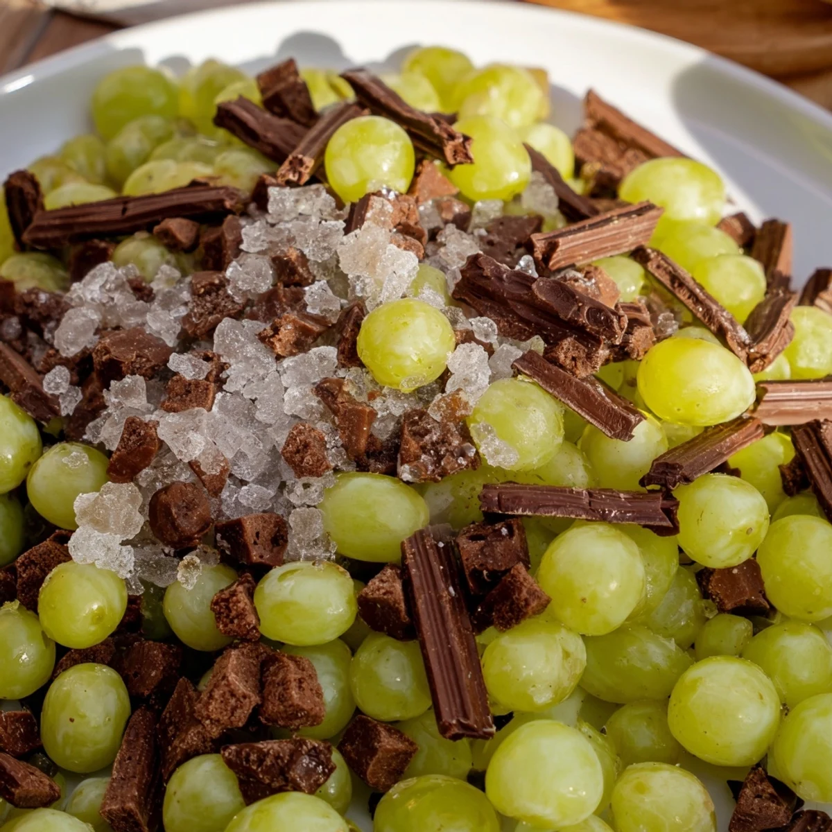 Dark chocolate crackers form the base for this charming Crystal Cave, filled with glistening grapes.