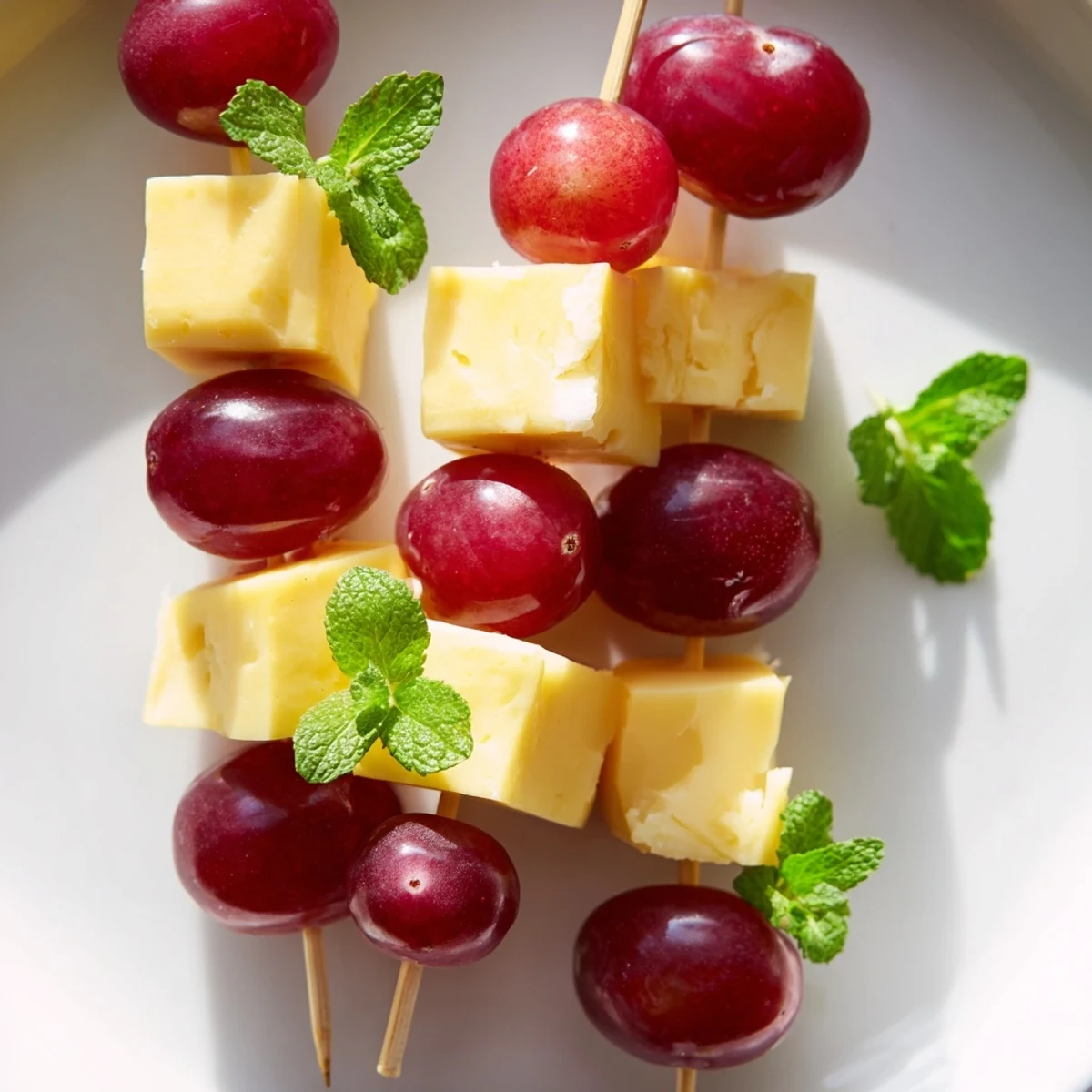 Fresh gouda and grape skewers, a colorful snack with refreshing, sweet and savory flavors for your guests.
