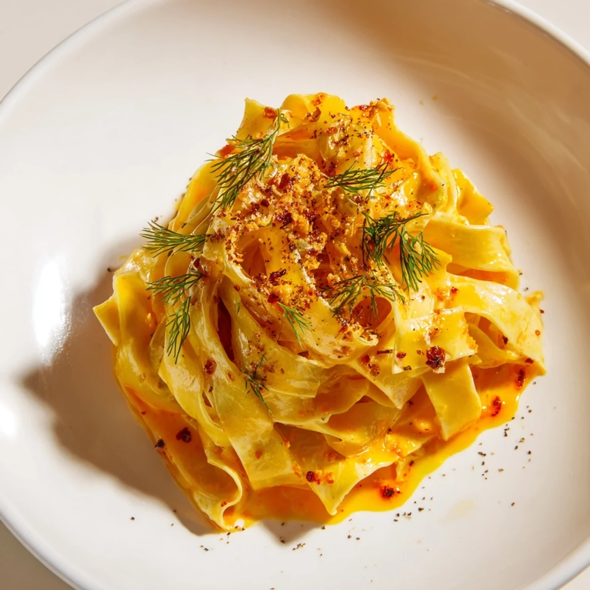 Plate of flavorful Turkish pasta, garnished with fresh herbs, a vegetarian delight ready to eat.