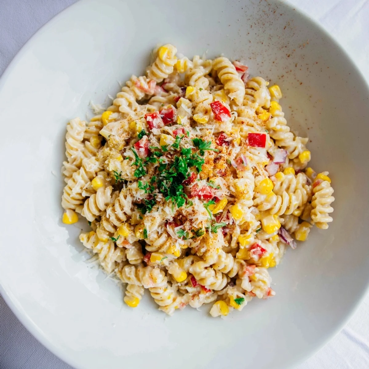 Close-up of a delightful One-Pot Mexican Street Corn Pasta dish, ready to savor its flavors.