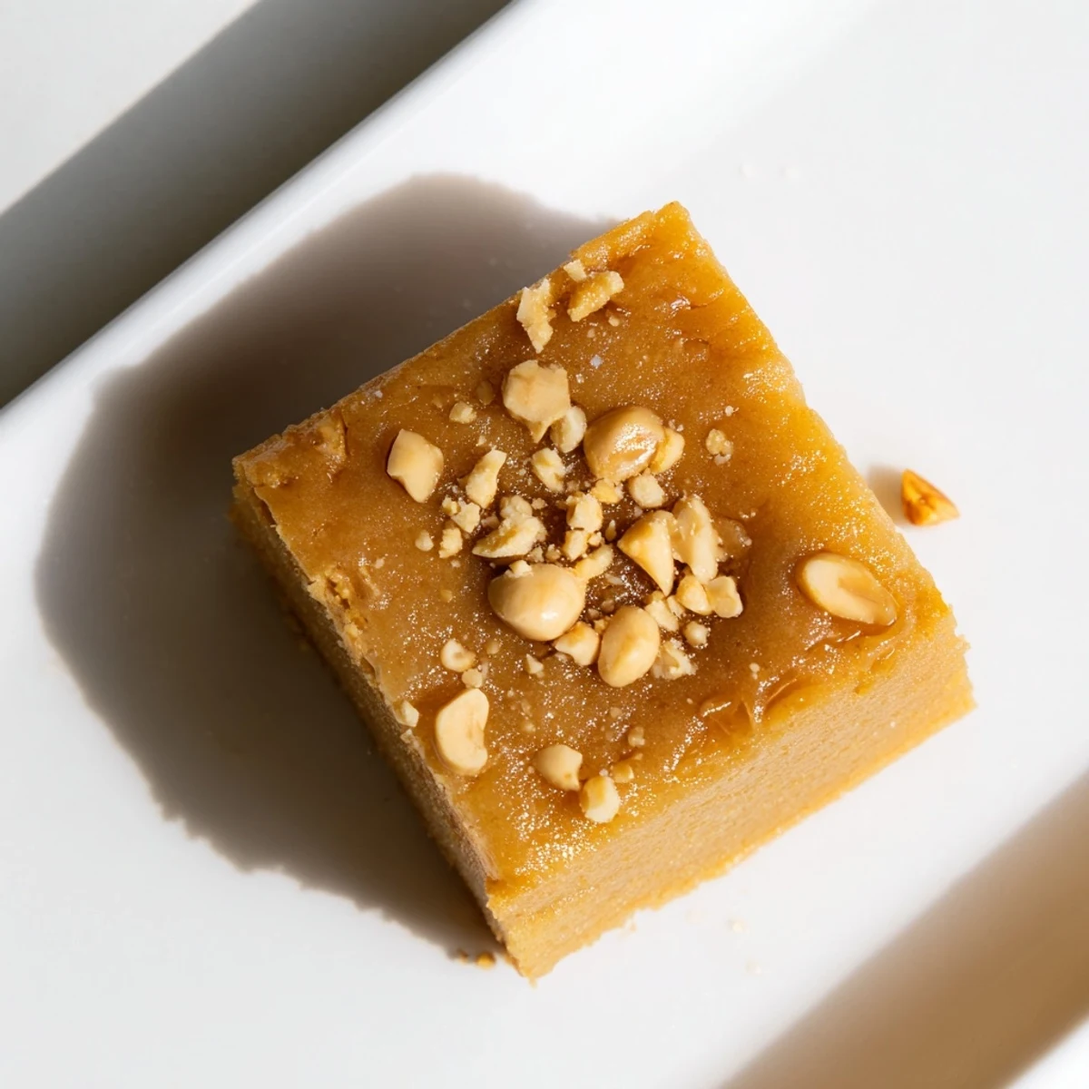 Warm, golden peanut butter mochi cake, a gluten-free dessert, ready to slice and serve.