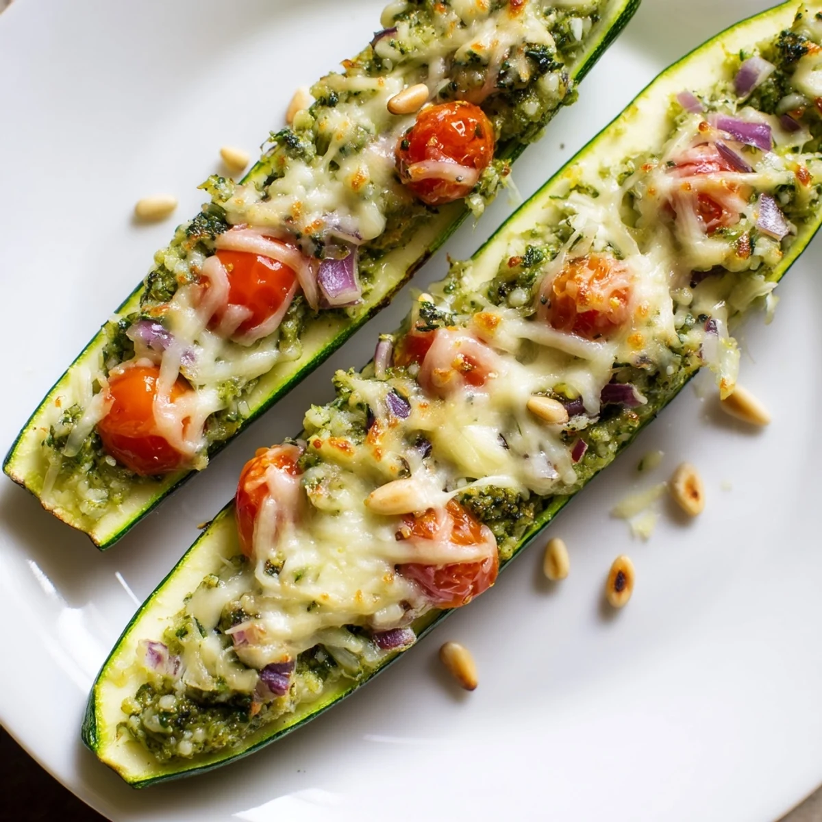 Cheesy Pesto Zucchini Boats