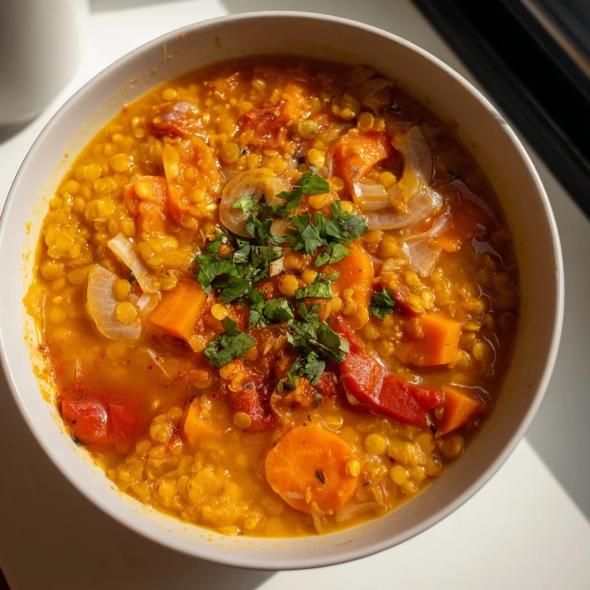 Hearty Spiced Carrot Lentil Soup, full of vibrant vegetables and savory spices—a comforting, gluten-free delight.