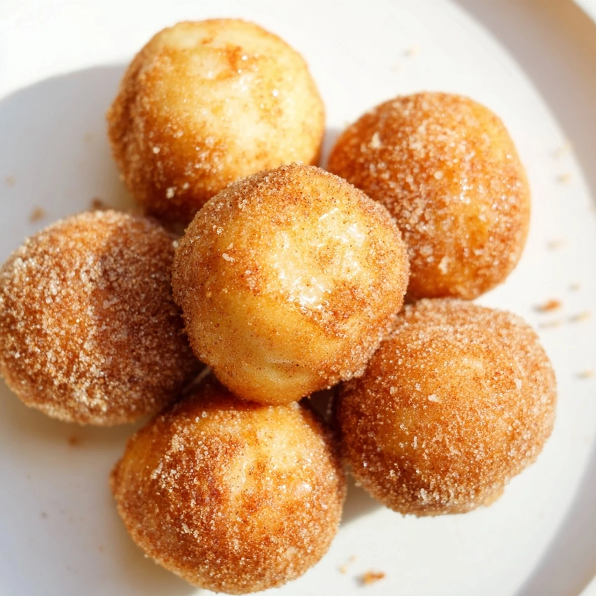Fluffy air fryer cinnamon donuts, freshly coated in cinnamon sugar, ready to savor hot.