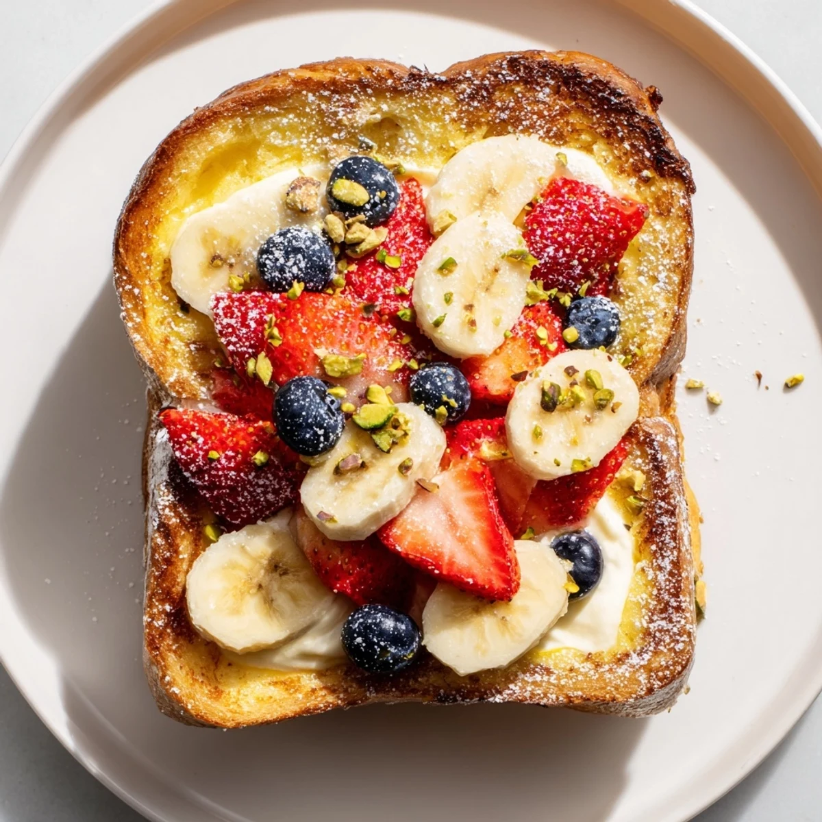 Warm, golden Viral Yogurt Toast, brimming with a creamy yogurt custard and colorful berries, ready to serve.