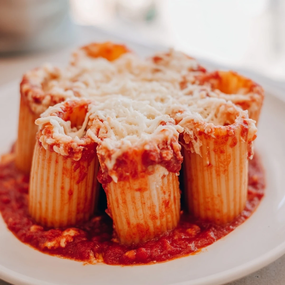 Golden, bubbly honeycomb pasta bake, a comforting Italian-American main course, ready to eat.