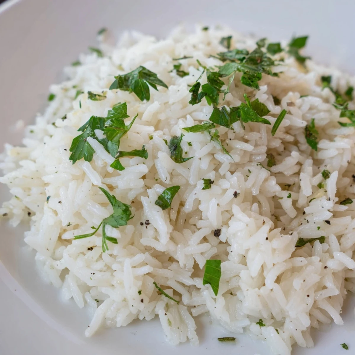 Warm and savory garlic butter rice, perfectly cooked with a fragrant, buttery aroma wafting upwards.