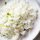 Vibrant green Cilantro Lime Rice, cooked with butter and lime zest, perfect with tacos tonight!