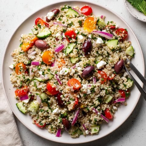 Colorful Mediterranean Quinoa Salad with Feta, perfect for summer picnics and light lunches.  