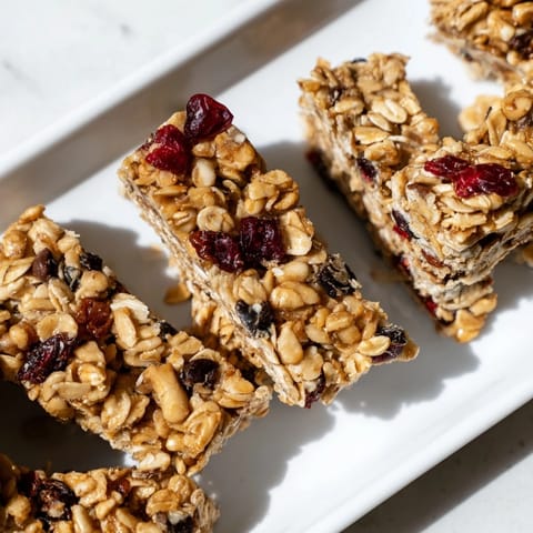 These perfectly baked homemade granola bars are packed with crunchy nuts and chewy dried fruit pieces.