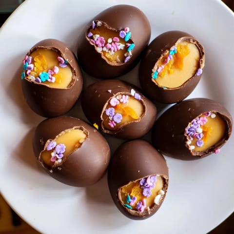 Homemade decorated egg candy sits beautifully, showing off colorful sprinkles and inviting textures.