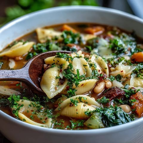 This comforting Italian Vegetable Minestrone Variations soup is served in a white pot, showcasing colorful seasonal vegetables and pasta.