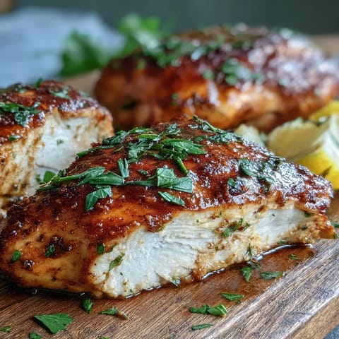 Perfectly cooked Oven Baked Chicken Breast sliced and served with roasted vegetables on a plate.