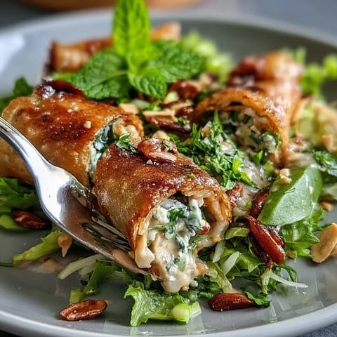 Colorful vegan spring roll salad with creamy peanut dressing, featuring crunchy veggies, rice noodles, and fragrant herbs.  