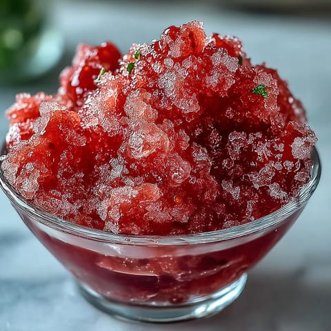 Vibrant strawberry daiquiri sorbet with fresh lime zest and a hint of rum, served in chilled glasses for a refreshing dessert.