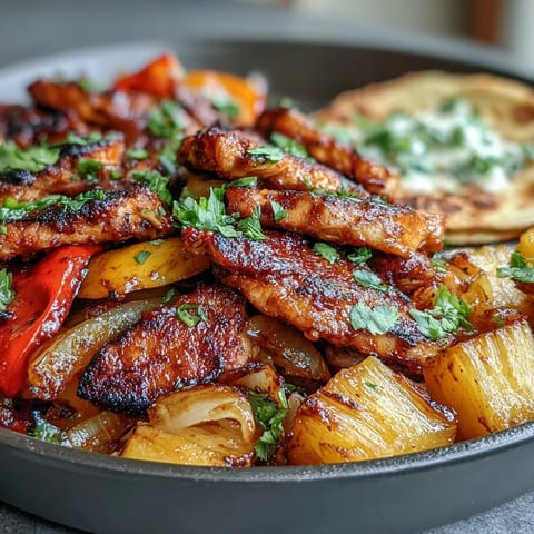 Chicken pineapple sheet pan fajitas with bell peppers, tender chicken, and juicy pineapple roasted to perfection for a vibrant, easy dinner.  