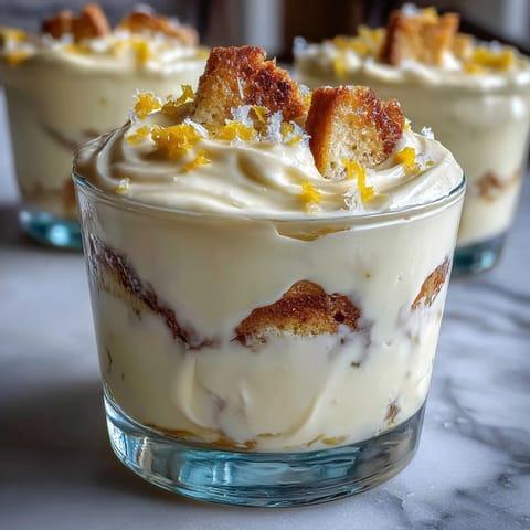 Creamy limoncello tiramisu cups with layers of mascarpone, lemon zest, and soaked ladyfingers in elegant glasses.