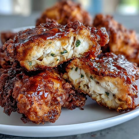 Crispy Southern Fried Chicken with Honey Butter Biscuits on a rustic wooden table with golden flaky biscuits and juicy fried chicken pieces.