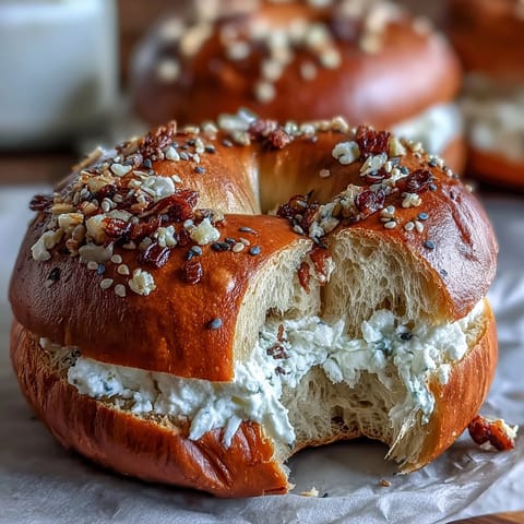 Golden-baked Greek yogurt bagels topped with savory everything bagel seasoning, offering a protein-rich, satisfying bite.  