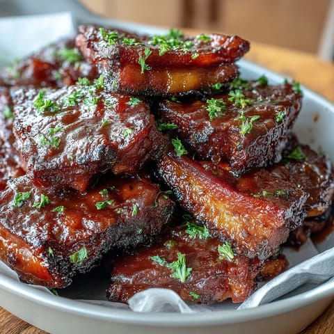 2. Close-up of hearty summer BBQ baked beans with brown sugar and bacon, topped with golden caramelized onions and crunchy bacon crumbles.  