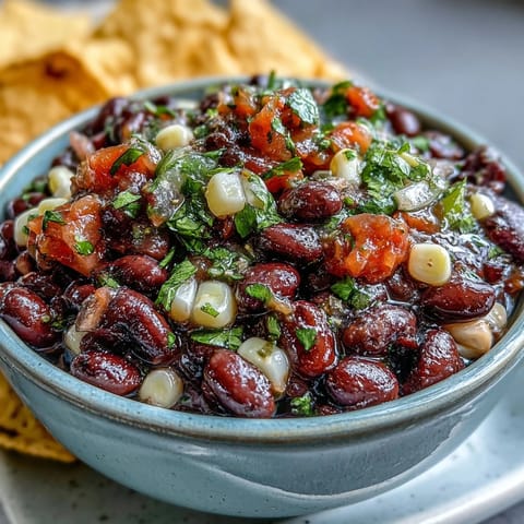Vibrant 3-Ingredient Cowboy Caviar Dip, perfect with tortilla chips for parties.