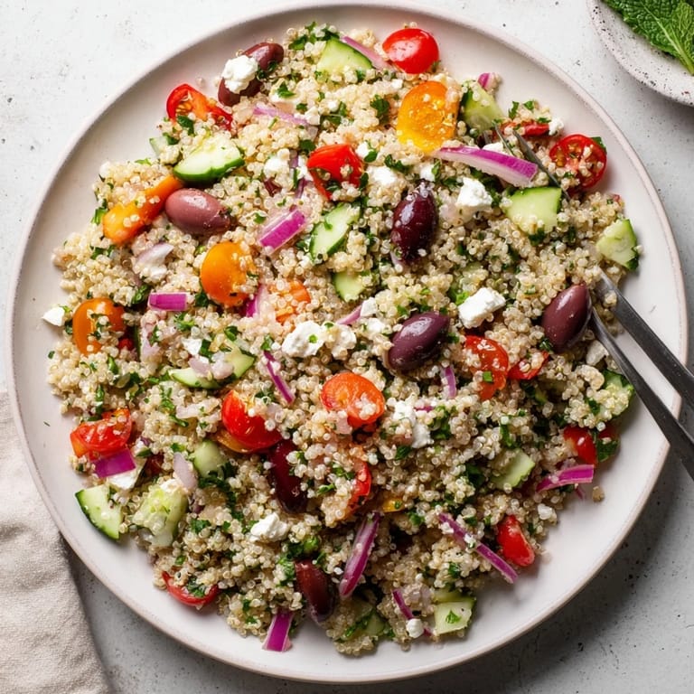 Colorful Mediterranean Quinoa Salad with Feta, perfect for summer picnics and light lunches.  