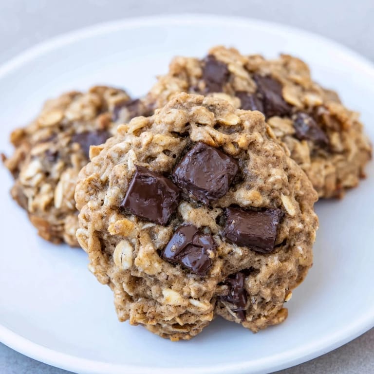 Warm Oat-Banana Chocolate Chip Cookies piled on a plate, perfect for a cozy afternoon treat.