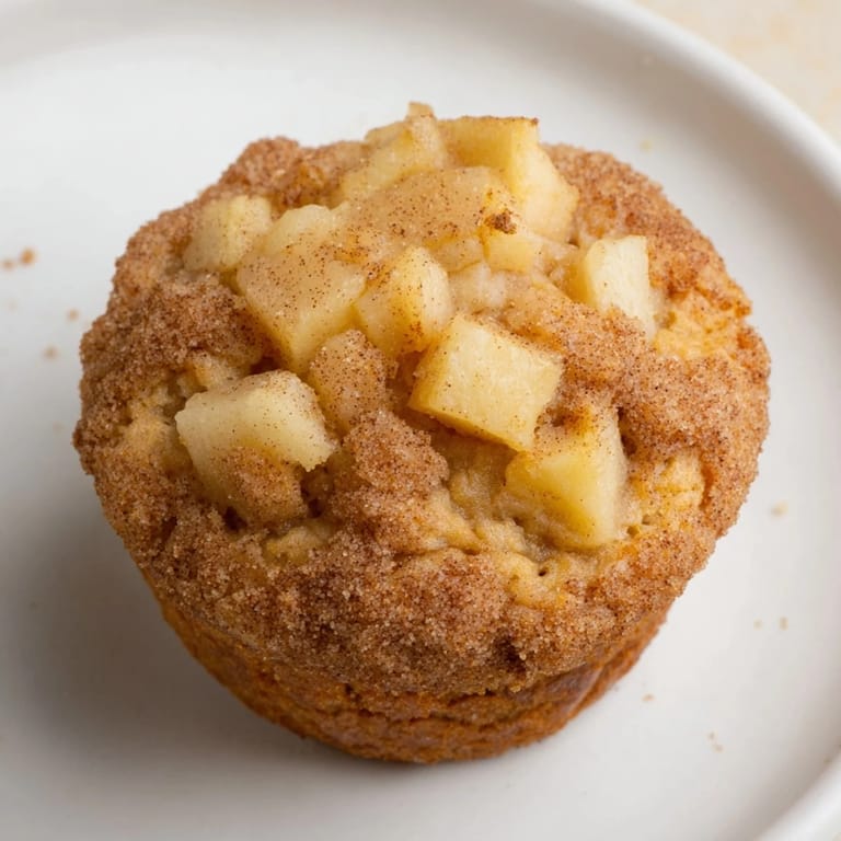 Freshly baked cinnamon apple muffins, warm from the oven, with a sweet cinnamon-sugar topping and crispy edges.