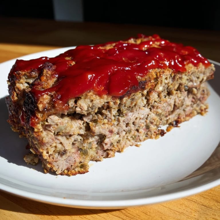 Tender, juicy Stove Top Stuffing Meatloaf Hack topped with a glossy ketchup glaze, perfect for a family dinner.